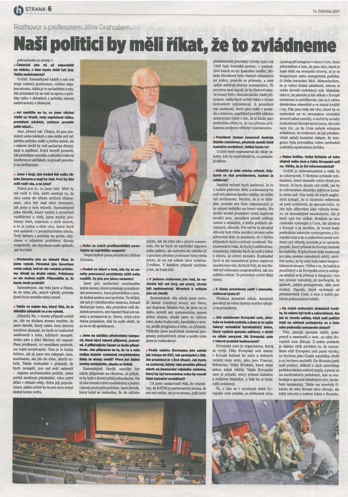 Horizont 13. 6. 2017_Naši politici by měli říkat, že to zvládneme