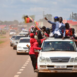 Bobi Wine atop his vehicle as he drove through Kayunga district during the presidential campaigns that were flawed with brutality and violence by security agencies, December 1, 2020.  (photo credit: Lookman Kampala)